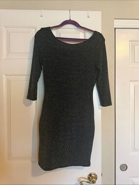 Women’s Metallic Black Scoop Neck Bodycon Dress